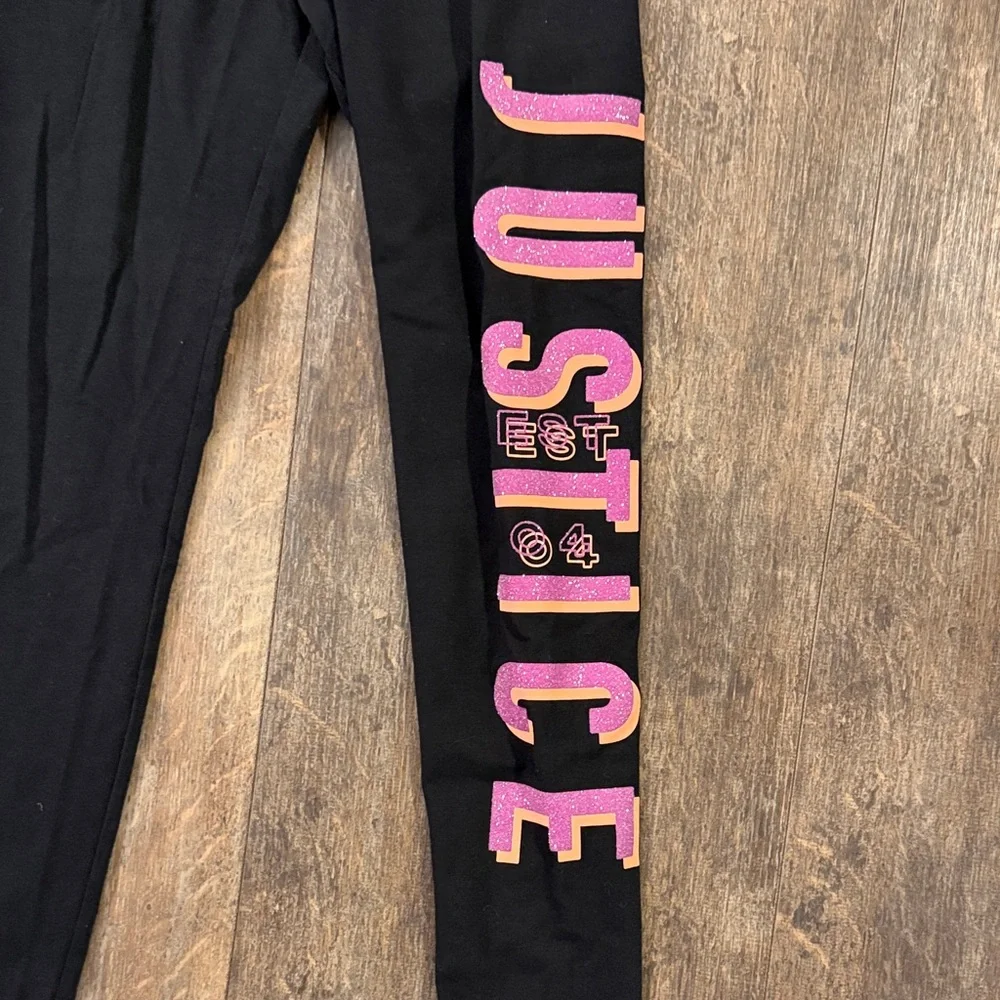 Justice Black Leggings with Vibrant Pink Logo